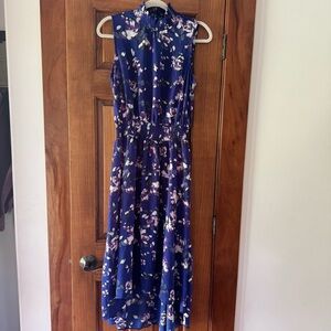 Nanette Lepore Midi Sundress Women's 8 Purple Flower Ruched Mock Neck High Low